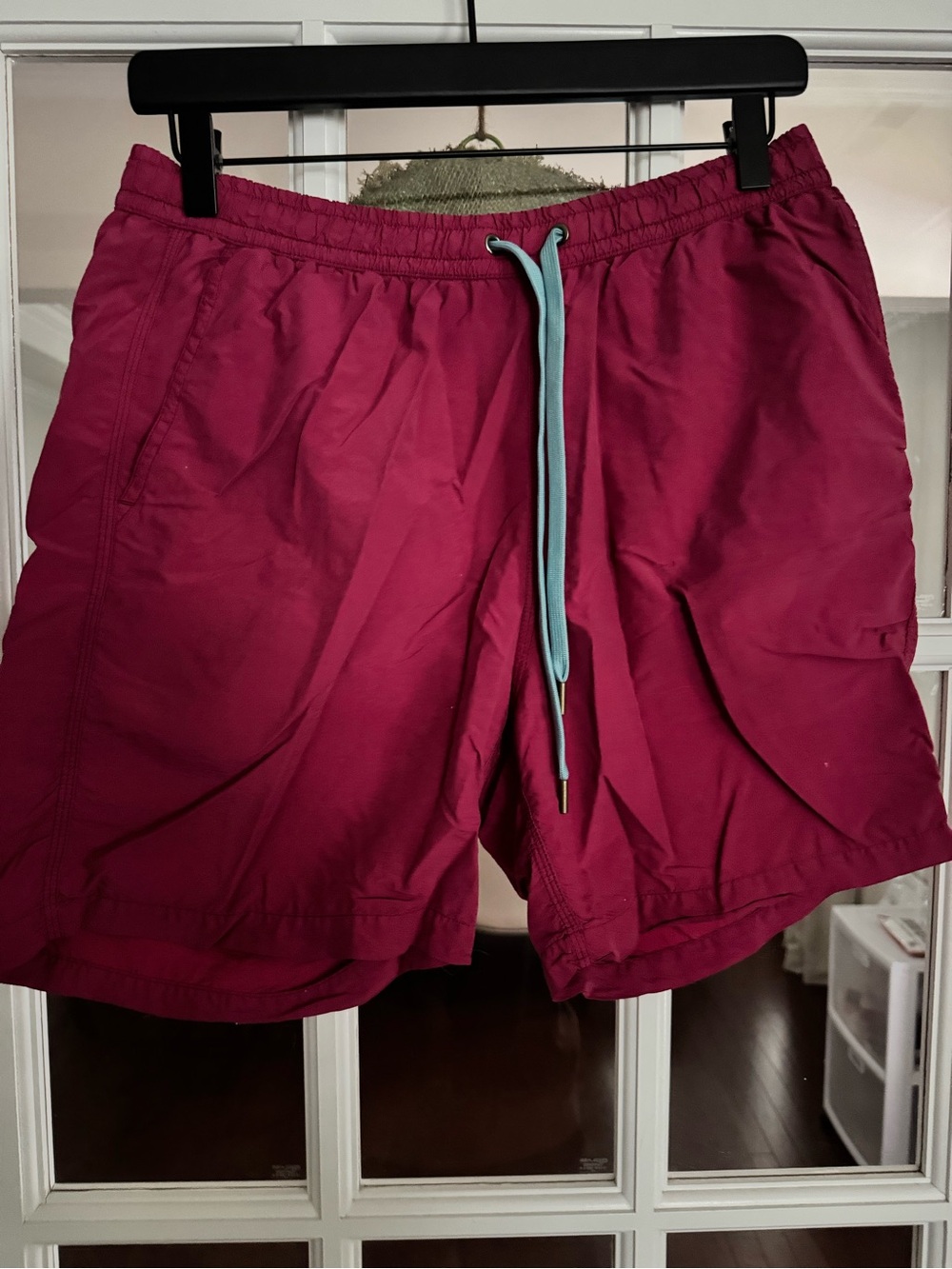 Faherty Magenta Swim Shorts with Aqua Drawstring